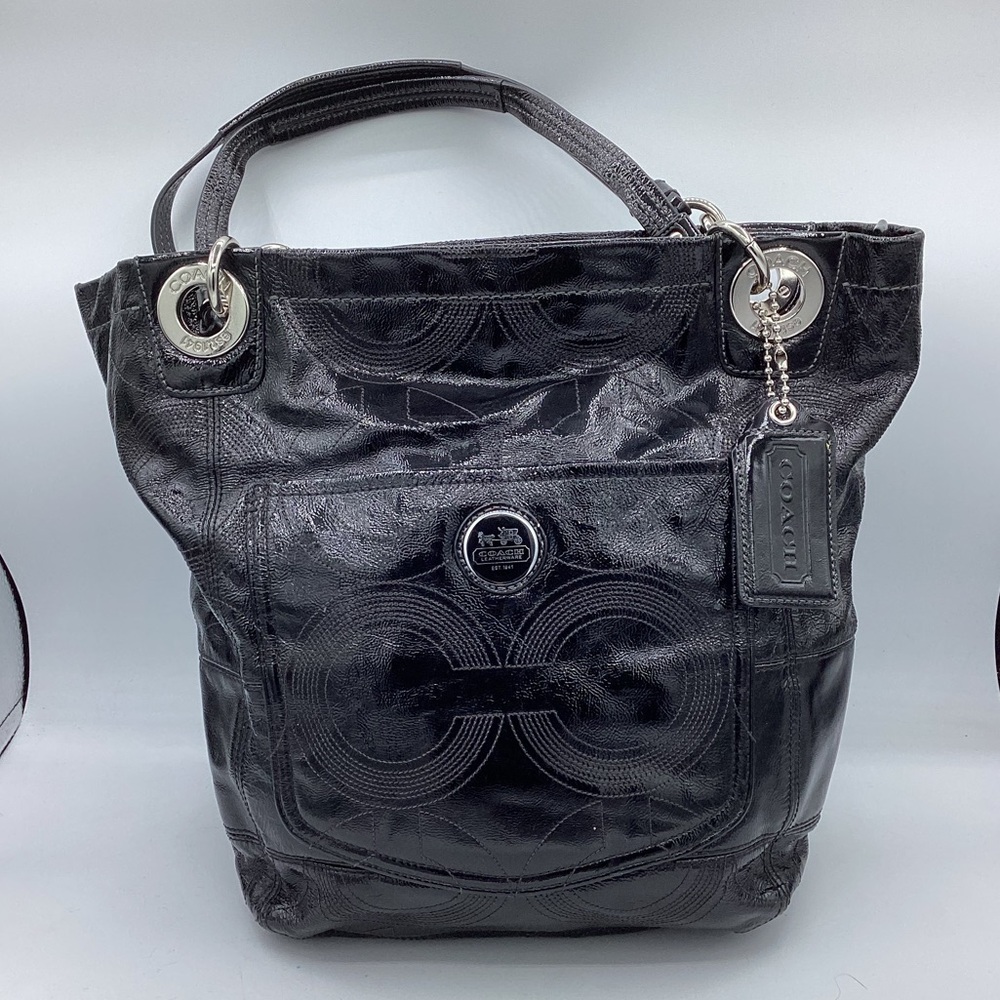 Coach Black Patent Leather Signature Tote Bag KS3